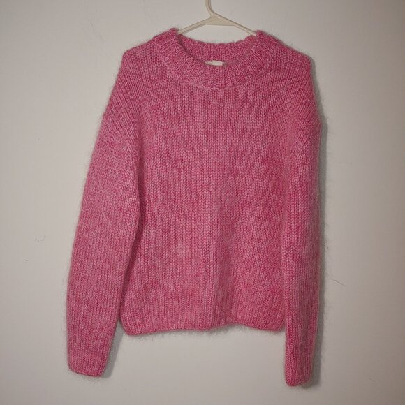H&M Moher Wool Blend Fisherman Knit Long Sleeves Crew Neck Sweater Size S Pink - Picture 1 of 5